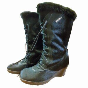 Oscar Sport Boots Black Ponyhair Fur Lace Up Après Ski Size 39 Wool Leather